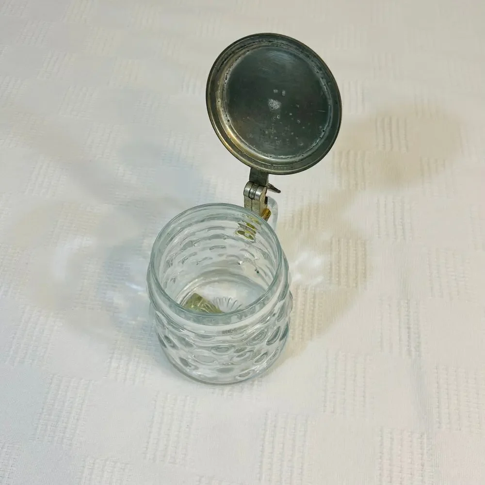 Anheuser Busch Clear Hob Nail Beer Stein w Pewter Lid BMF Bierseidel W Germany
